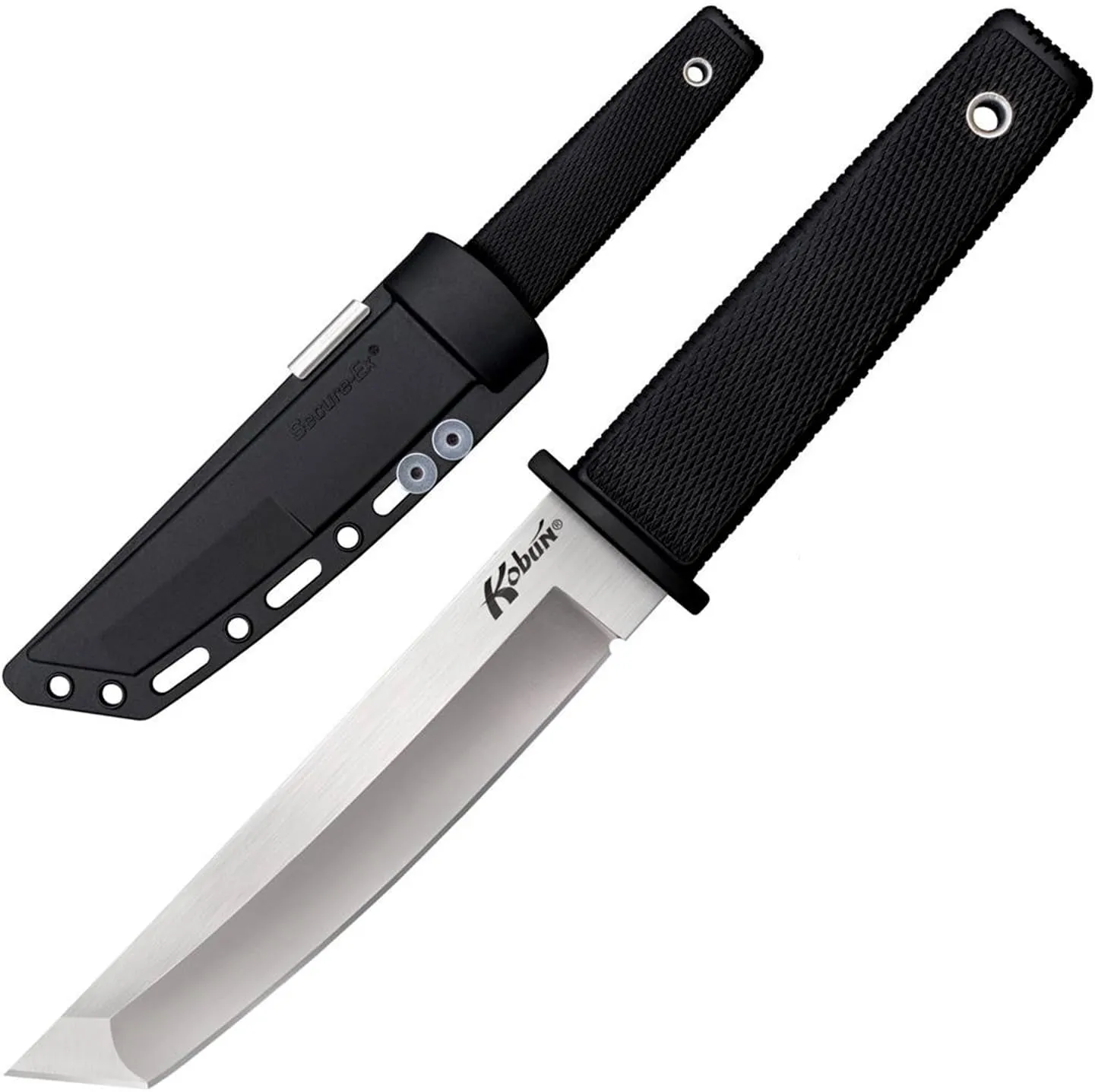 Cold Steel Kobun Plain Edge 5.5" Japanese AUS8A Stainless Steel American Tanto Shape Fixed Blade Tactical Hunting Knife, Ergonomic Kray-Ex Handle, Secure-Ex Sheath