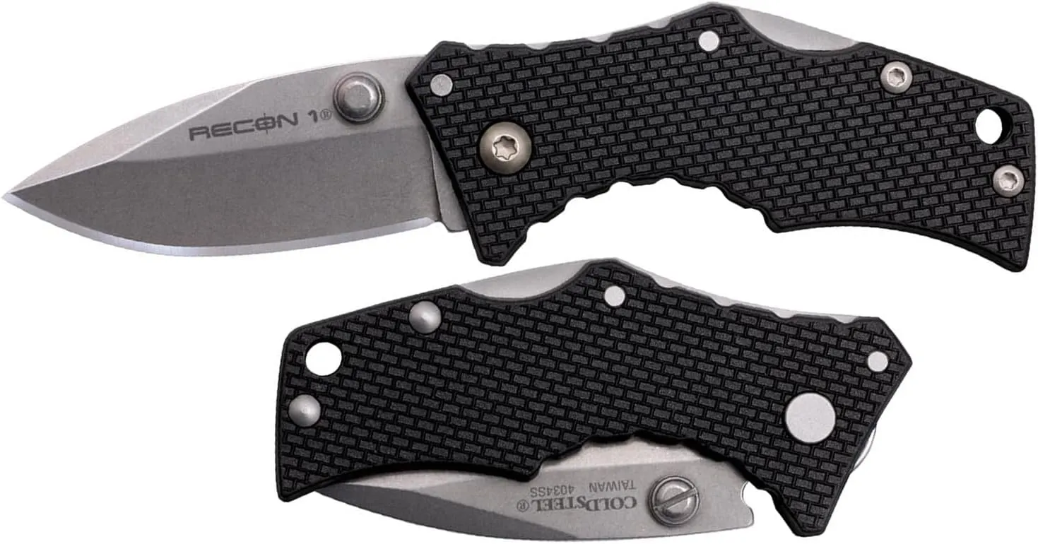 Cold Steel Micro Recon 1 2" 4034SS Razor-Sharp Blade 2.375" Griv-Ex Handle Tactical Folding Knife w/Tri-Ad Lock, Ambidextrous Pocket/Belt Clip