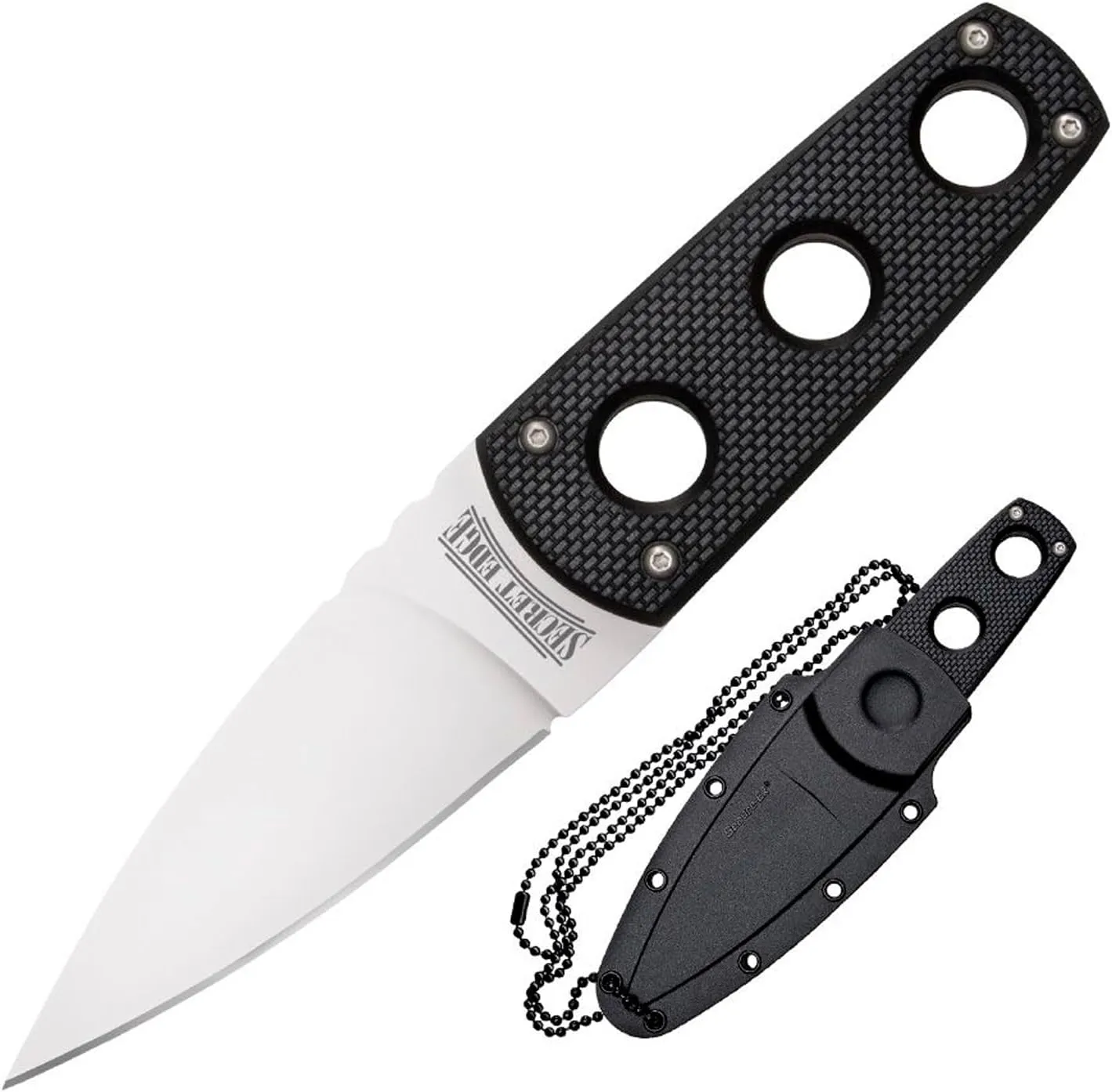 COLD STEEL Secret Edge Durable Lightweight Japanese AUS8A Steel Drop Point 3.5" Fixed Blade Tactical Outdoor Hunting Concealed Carry Neck Knife, Griv-Ex Handle, Secure-Ex Sheath