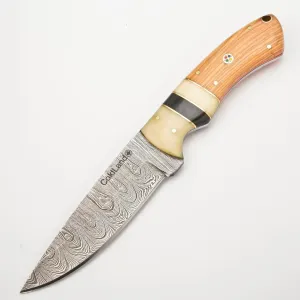 ColdLand Hunting Knife – 8.5 Inch Full Tang Damascus Knife with Sheath | Kao Wood & Camel Bone Handle | Fixed Blade Hunting Knives for Hunting, Skinning, EDC, Picnic & Camping