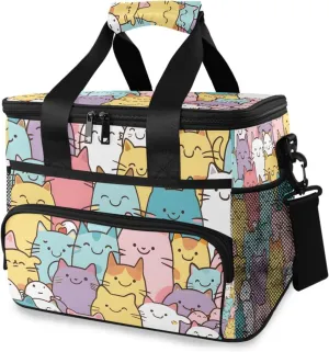 Colorful Cats Cute Animal Cooler Bag Insulated Cooler Soft Sided Cooler 24 Can Portable Picnic Bag Large Leakproof Lunch Bag Box for Beach Grocery Camping Travel Car Men Women