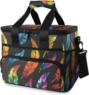 Colorful Feather Rainbow Boho Cooler Bag Insulated Cooler Soft Sided Cooler 24 Can Portable Picnic Bag Large Leakproof Lunch Bag Box for Beach Grocery Camping Travel Car Men Women