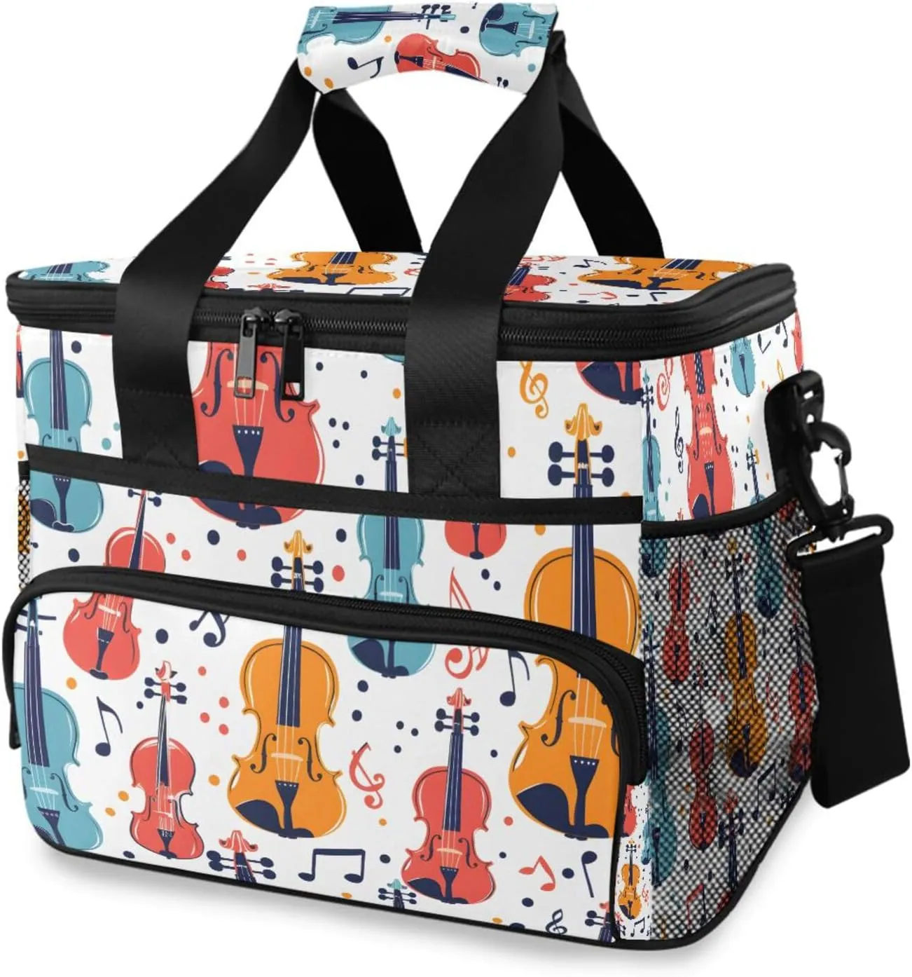 Colorful Violins Notes Cooler Bag Insulated Cooler Soft Sided Cooler 24 Can Portable Picnic Bag Large Leakproof Lunch Bag Box for Beach Grocery Camping Travel Car Men Women