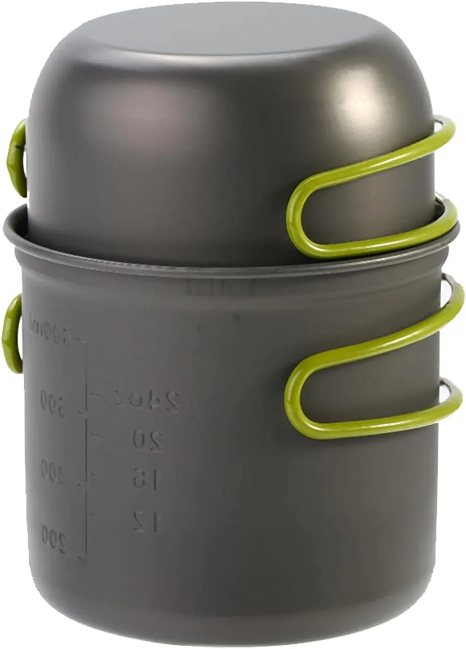 Compact Aluminium Alloy Pot Set with Foldable Handgrip and Storage Bag Ideal for Outdoor Camping and Survival Activities