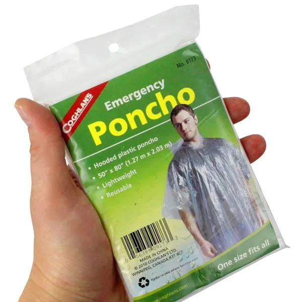 COMPACT, LIGHTWEIGHT EMERGENCY RAIN PONCHOS WITH HOOD - 3 PACK