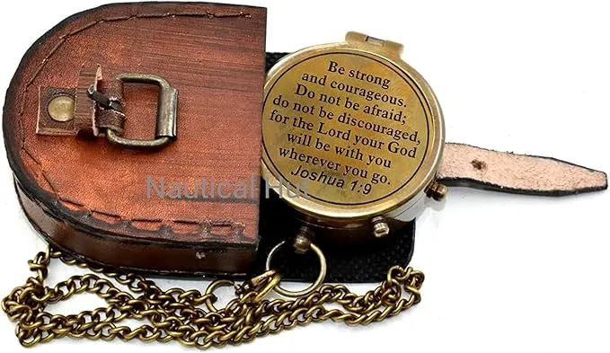Compass Your Tommy Your Tubbo Brass Nautical Pocket Compass with Leather Carry Case, Compass with Chain, Pirates Compass, Engravable Gift Compass, Camping Compass