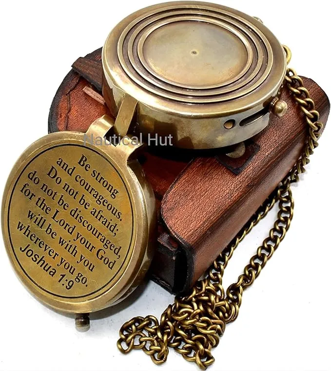Compass Your Tommy Your Tubbo Brass Nautical Pocket Compass with Leather Carry Case, Compass with Chain, Pirates Compass, Engravable Gift Compass, Camping Compass