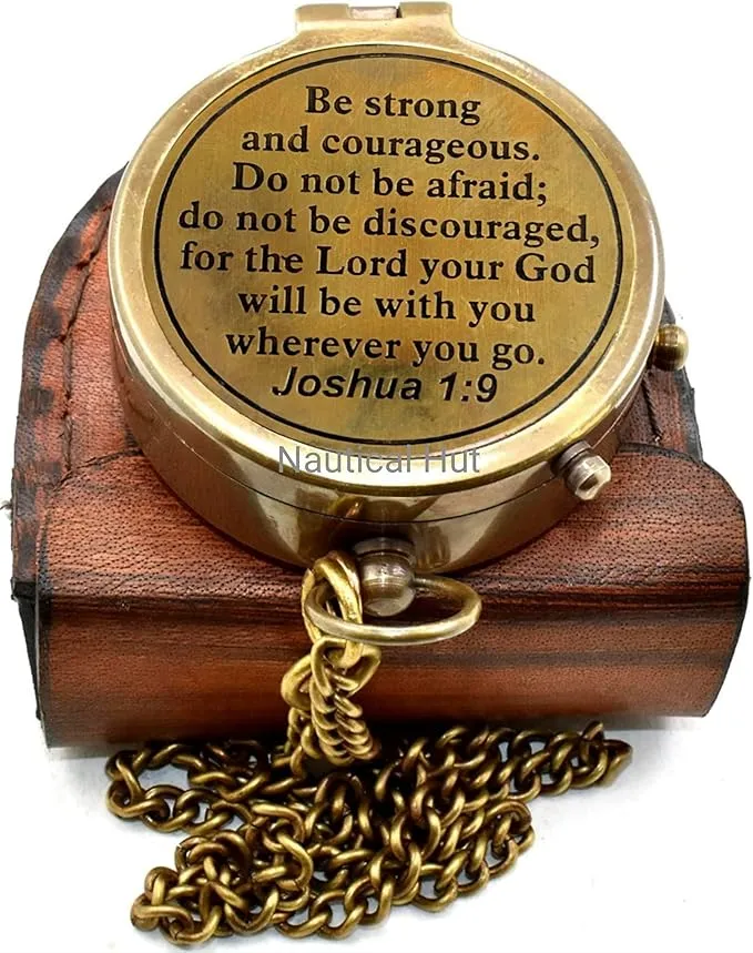 Compass Your Tommy Your Tubbo Brass Nautical Pocket Compass with Leather Carry Case, Compass with Chain, Pirates Compass, Engravable Gift Compass, Camping Compass