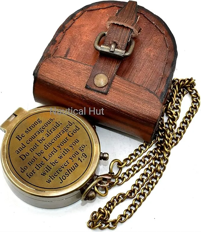 Compass Your Tommy Your Tubbo Brass Nautical Pocket Compass with Leather Carry Case, Compass with Chain, Pirates Compass, Engravable Gift Compass, Camping Compass