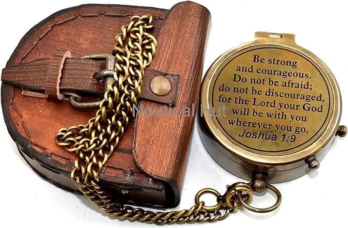 Compass Your Tommy Your Tubbo Brass Nautical Pocket Compass with Leather Carry Case, Compass with Chain, Pirates Compass, Engravable Gift Compass, Camping Compass