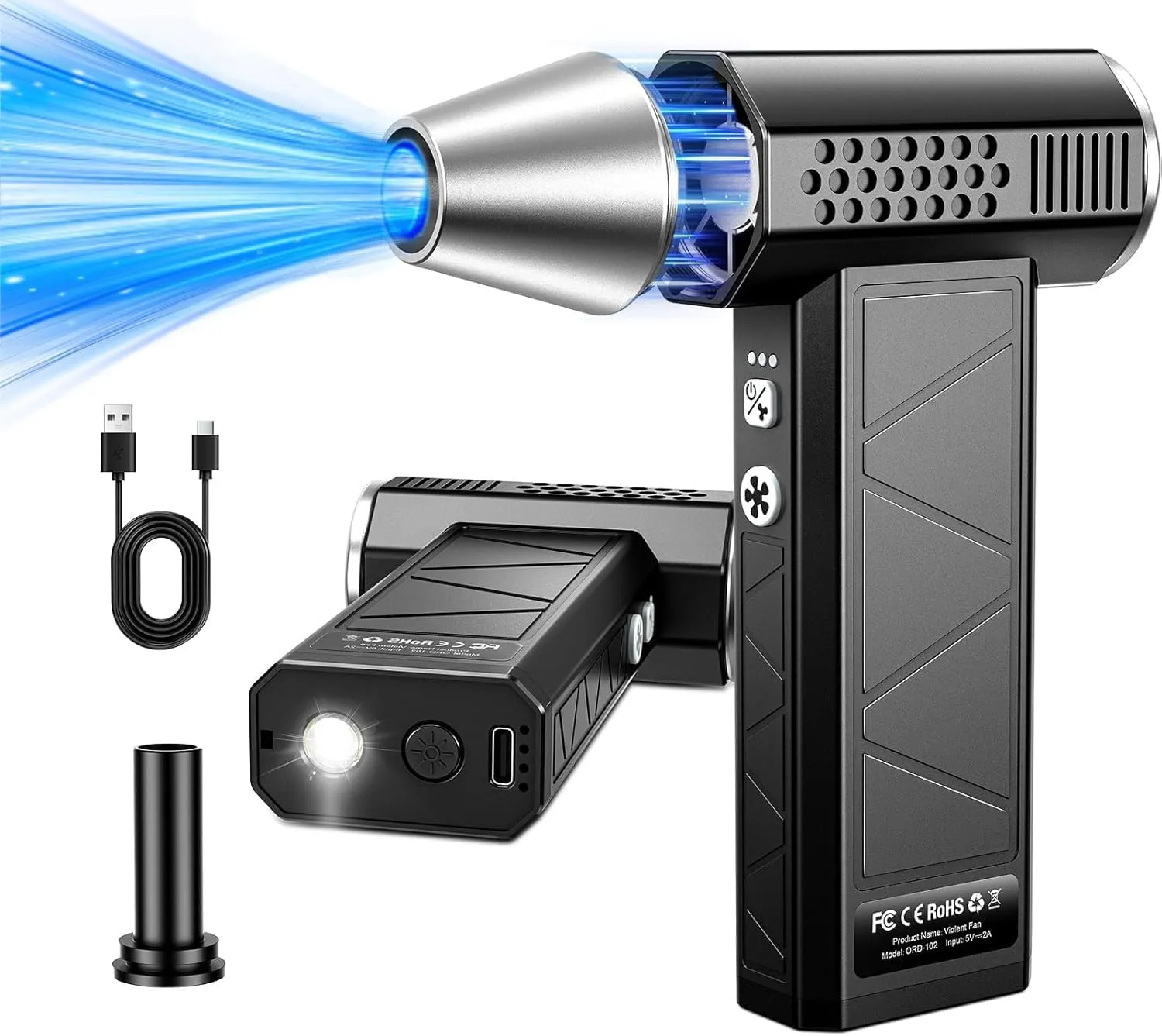 Compressed Air Duster, 360000RPM Electric Air Duster with LED Light, 4-Gear Adjustable Mini Handheld Air Blower Jet Turbo Fan Jet Dry Blower Rechargeable Air Blower Duster for Keyboard Car Home
