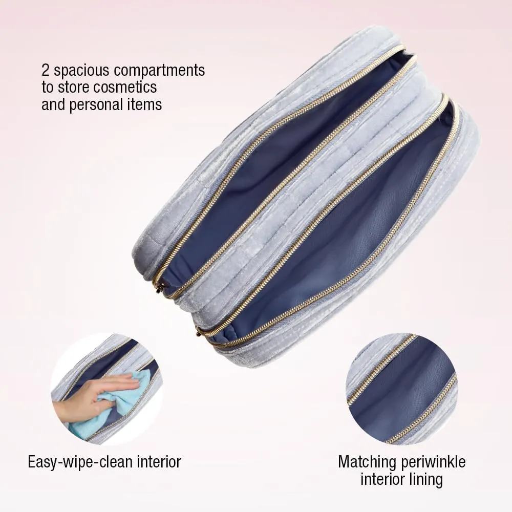 Conair Women's Double Zip Toiletry Travel Bag-Makeup Organizer-Gifts for her, Frosty Blue, 1 Count (Pack of 1)