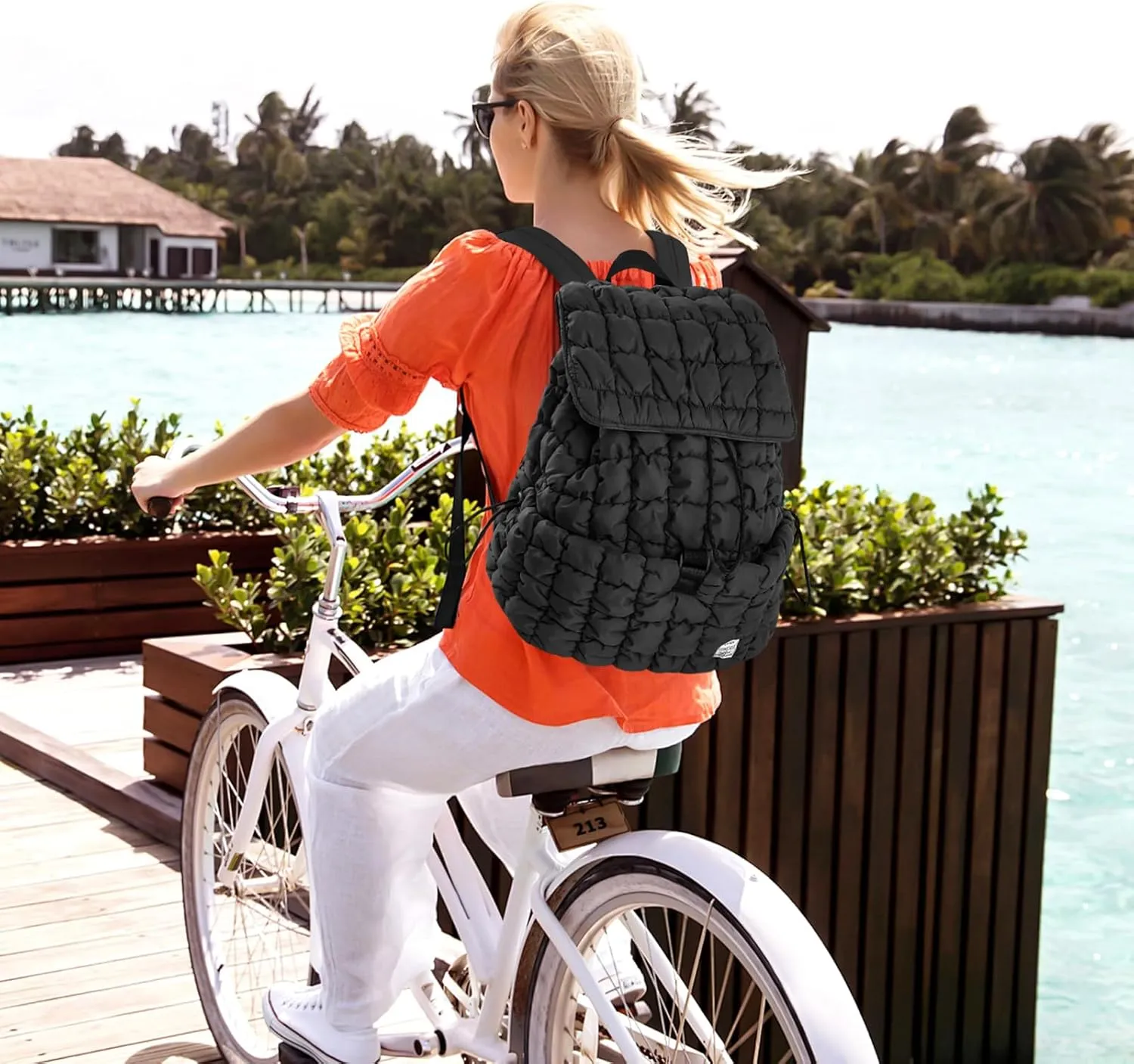 CONTAIL 18L Quilted Puffer Backpack for Women,Lightweight Puffy Hiker Pack,Black