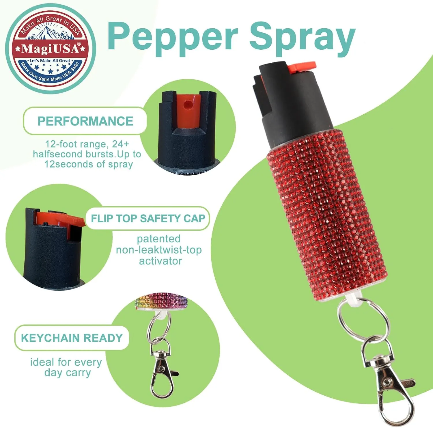 Cool MagiUSA Bling Stun Gun & Pepper Spray Bracelet Keychain Set – LED Flashlight Personal Alarm Self Defense Kit for Women & Men – Tazer taiser Pepper Gel Safety Tools Quick Defense, Multi Color