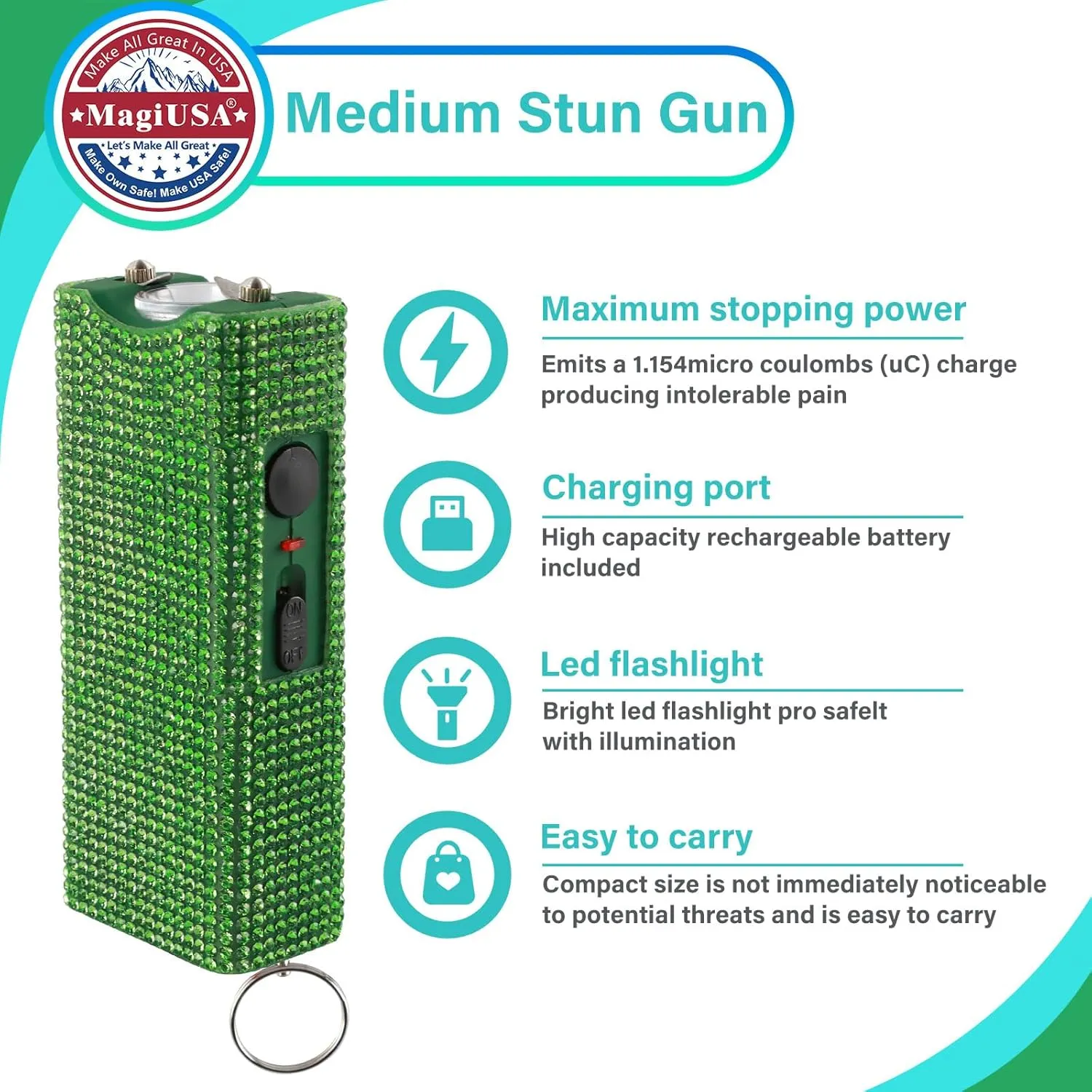 Cool MagiUSA Bling Stun Gun & Pepper Spray Bracelet Keychain Set – LED Flashlight Personal Alarm Self Defense Kit for Women & Men – Tazer taiser Pepper Gel Safety Tools Quick Defense, Multi Color