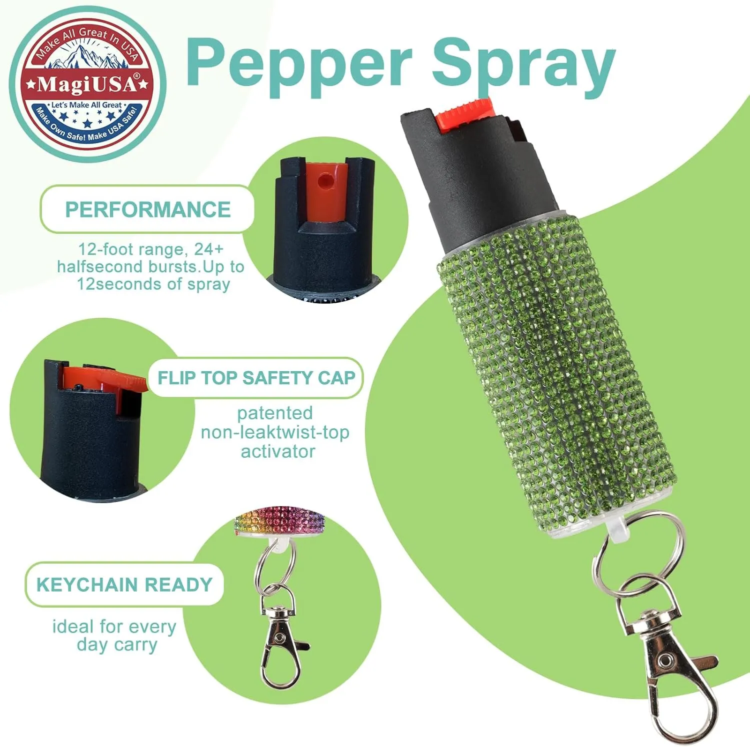 Cool MagiUSA Bling Stun Gun & Pepper Spray Bracelet Keychain Set – LED Flashlight Personal Alarm Self Defense Kit for Women & Men – Tazer taiser Pepper Gel Safety Tools Quick Defense, Multi Color