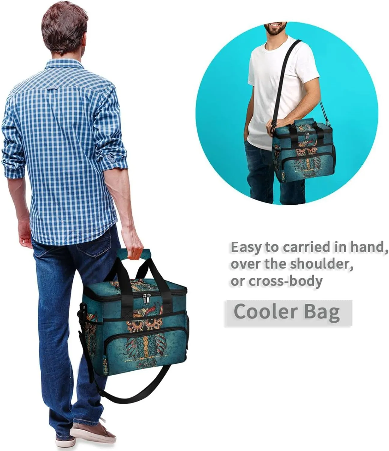Cooler Bag Insulated Picnic Bag Large Lunch Box Reusable Tote Bag Soft Sided Portable Beach Cooler Grocery Camping
