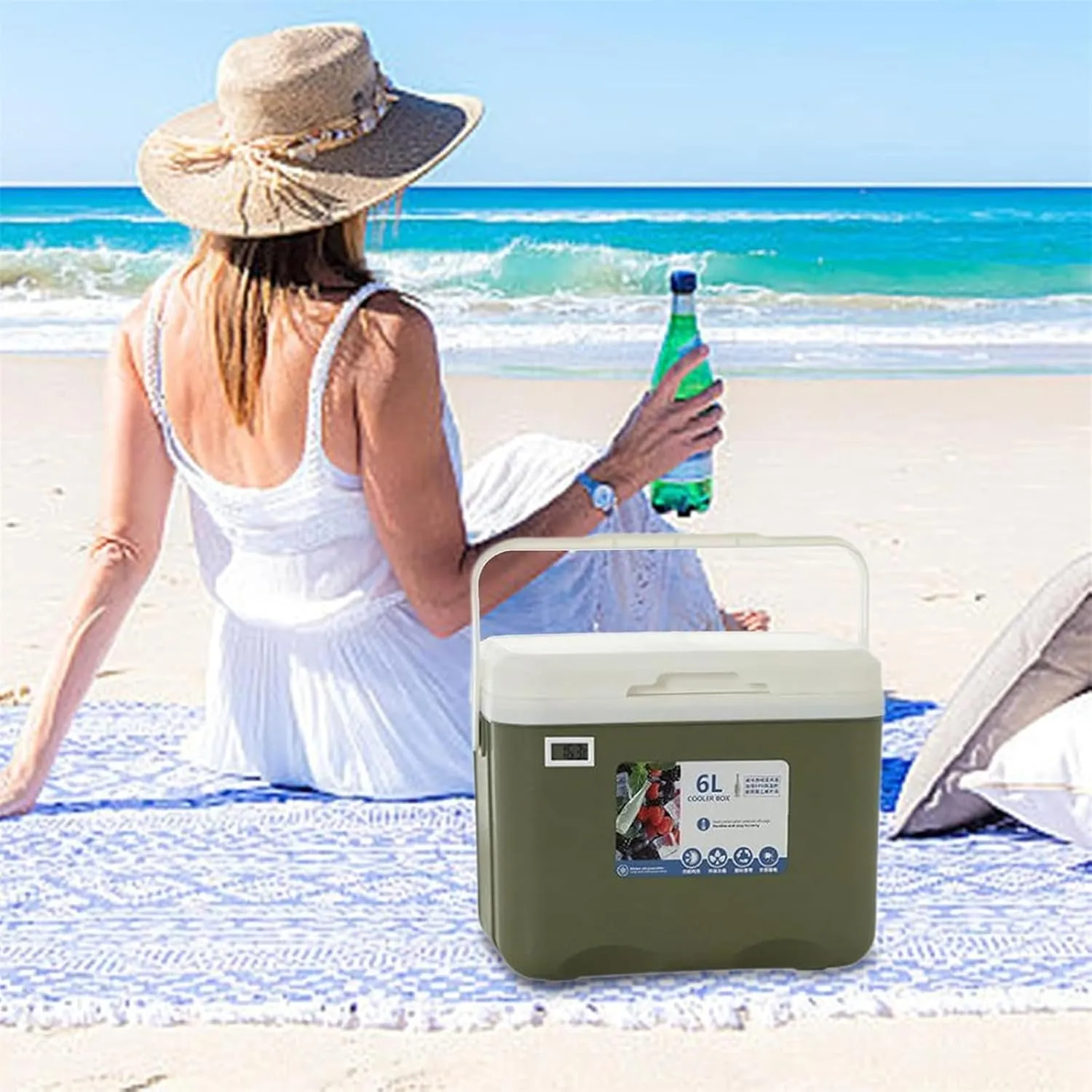 Cooler Box Hot/Cold Insulated Freezer Cool, Ice Chest Cooler Box Camping Picnic Insulated Food Container Ice Box Picnic Camping Portable with Carry Handle Leakproof Travel Cooler