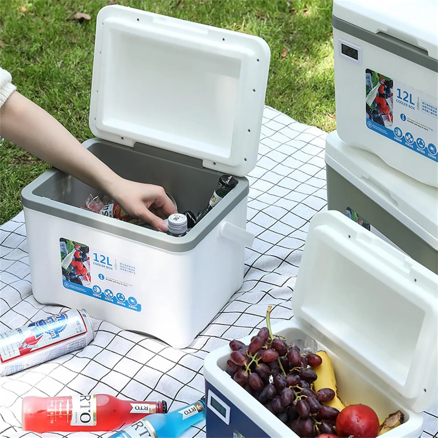 Cooler Box Hot/Cold Insulated Freezer Cool, Ice Chest Cooler Box Camping Picnic Insulated Food Container Ice Box Picnic Camping Portable with Carry Handle Leakproof Travel Cooler