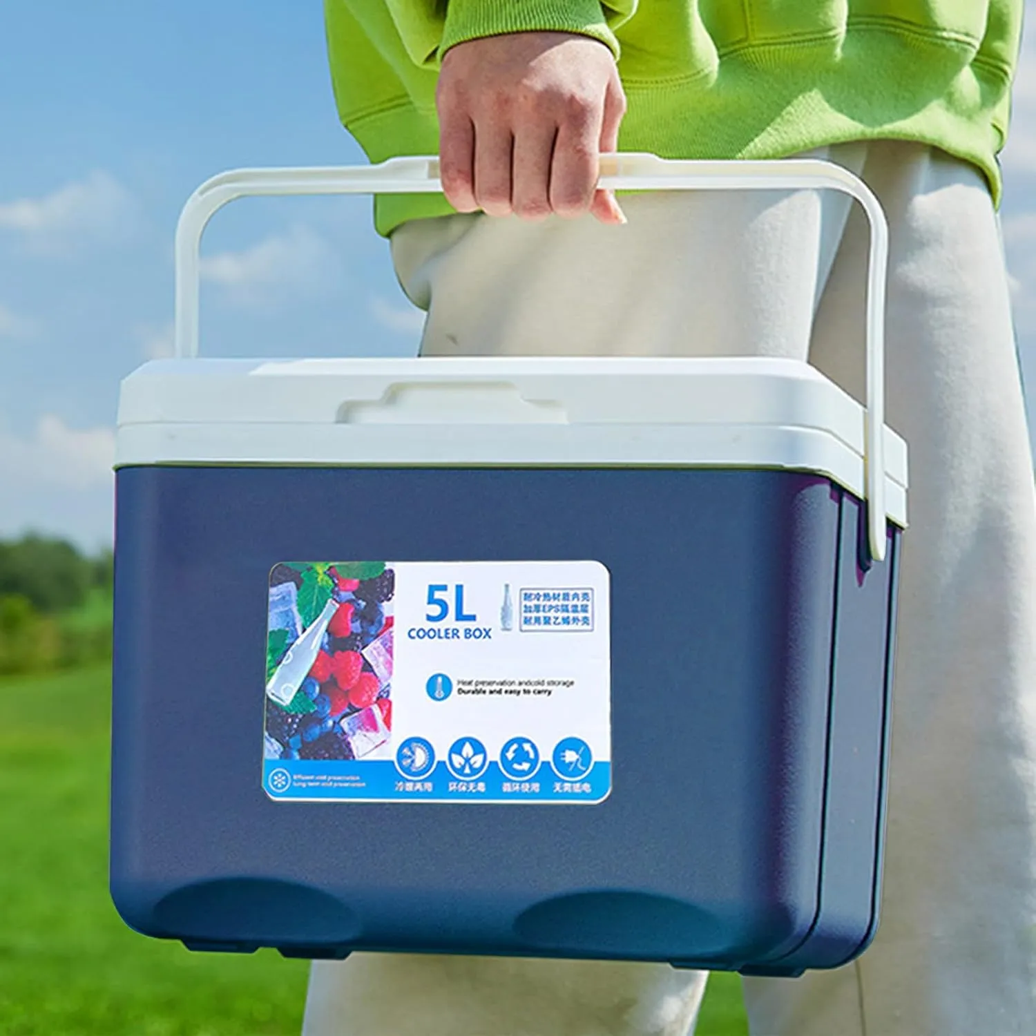 Cooler Insulated Box for Camping and Lunch， Portable Hard Cooler Leak Proof Outdoor Hard Cooler Keeps Ice for Up to 3 Days Great for Beach Camping Tailgating Sports More