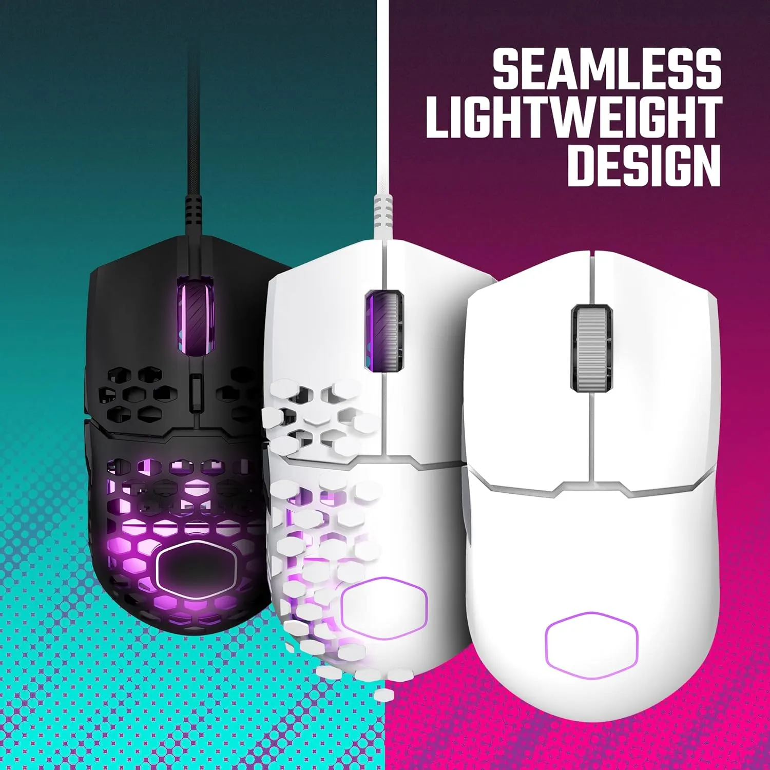 Cooler Master MM712 Wireless Gaming Mouse White with Adjustable 19,000 DPI, 2.4GHz and Bluetooth, Ultraweave Cable, PTFE Feet, RGB Lighting and MasterPlus  Software
