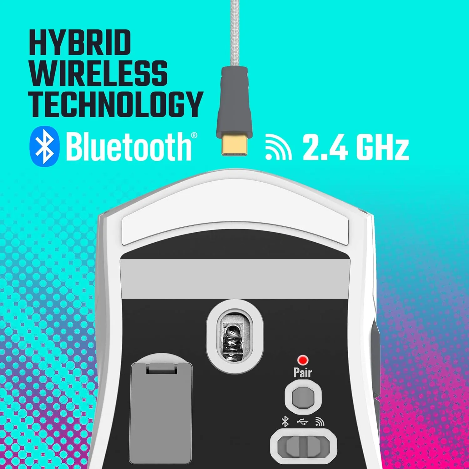 Cooler Master MM712 Wireless Gaming Mouse White with Adjustable 19,000 DPI, 2.4GHz and Bluetooth, Ultraweave Cable, PTFE Feet, RGB Lighting and MasterPlus  Software