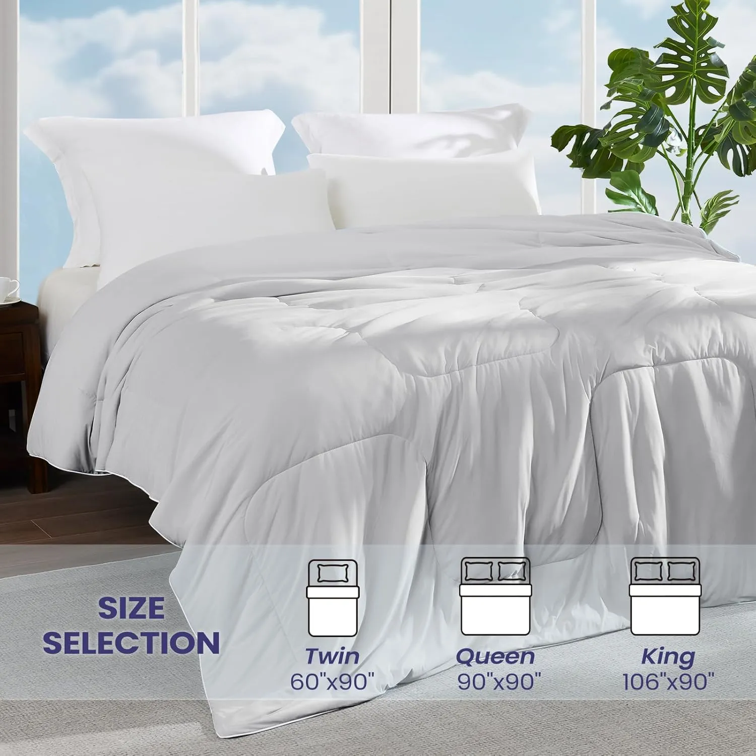 Cooling Comforter King Size, Cooling Blankets for Hot Sleepers, Lightweight Comforter 106" x 90", Light Grey
