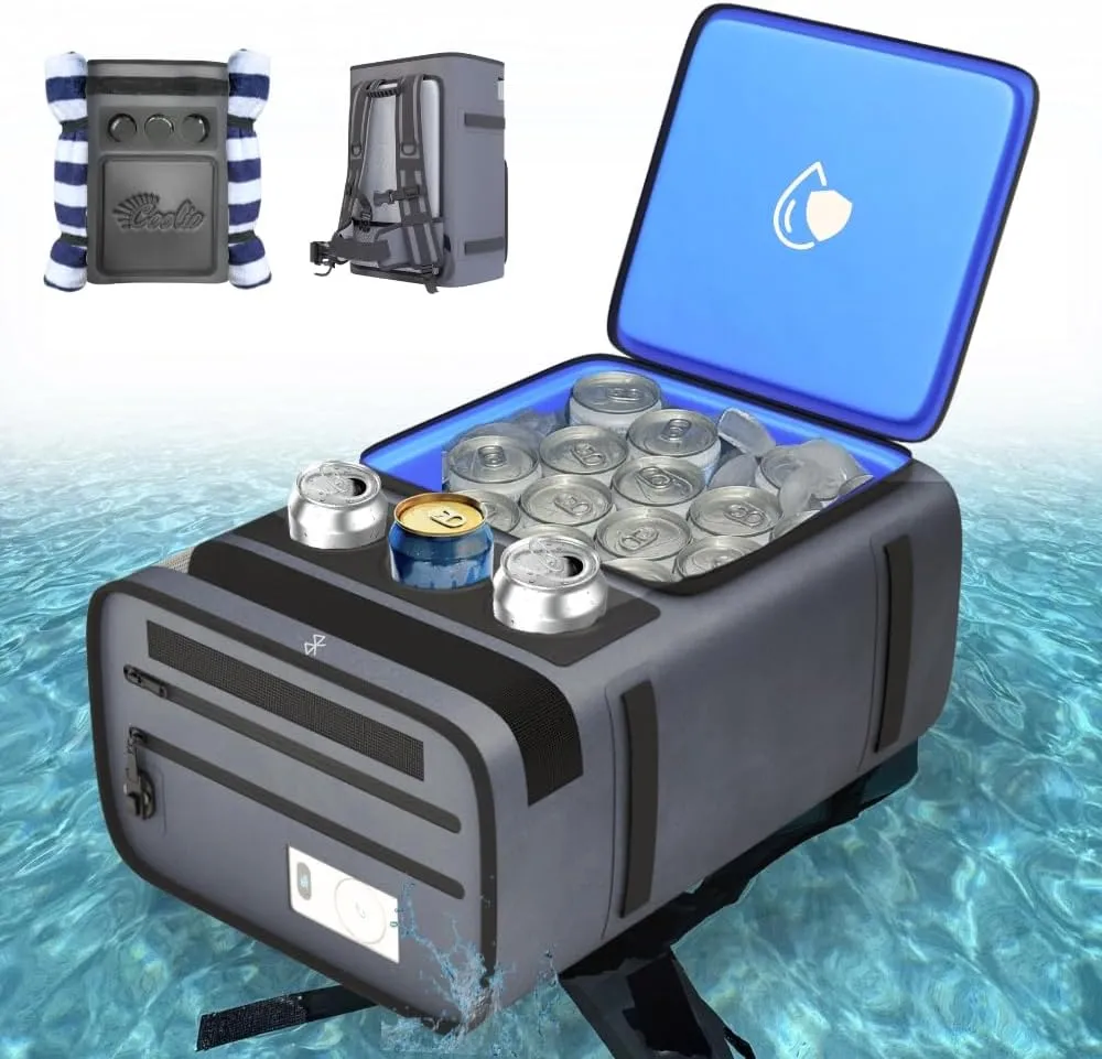COOLIO Backpack Cooler 10,000mAh Battery, Play Music, 18-Can Waterproof Cooler for Beach, Camping, Fishing, Picnics, and Hiking – Keeps Food and Drinks Cold for Hours