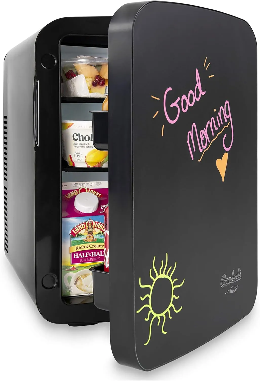 Cooluli 15L Mini Fridge with Magnetic Blackboard - Portable Small Refrigerator for Travel, Car & Office, V15LE2BK