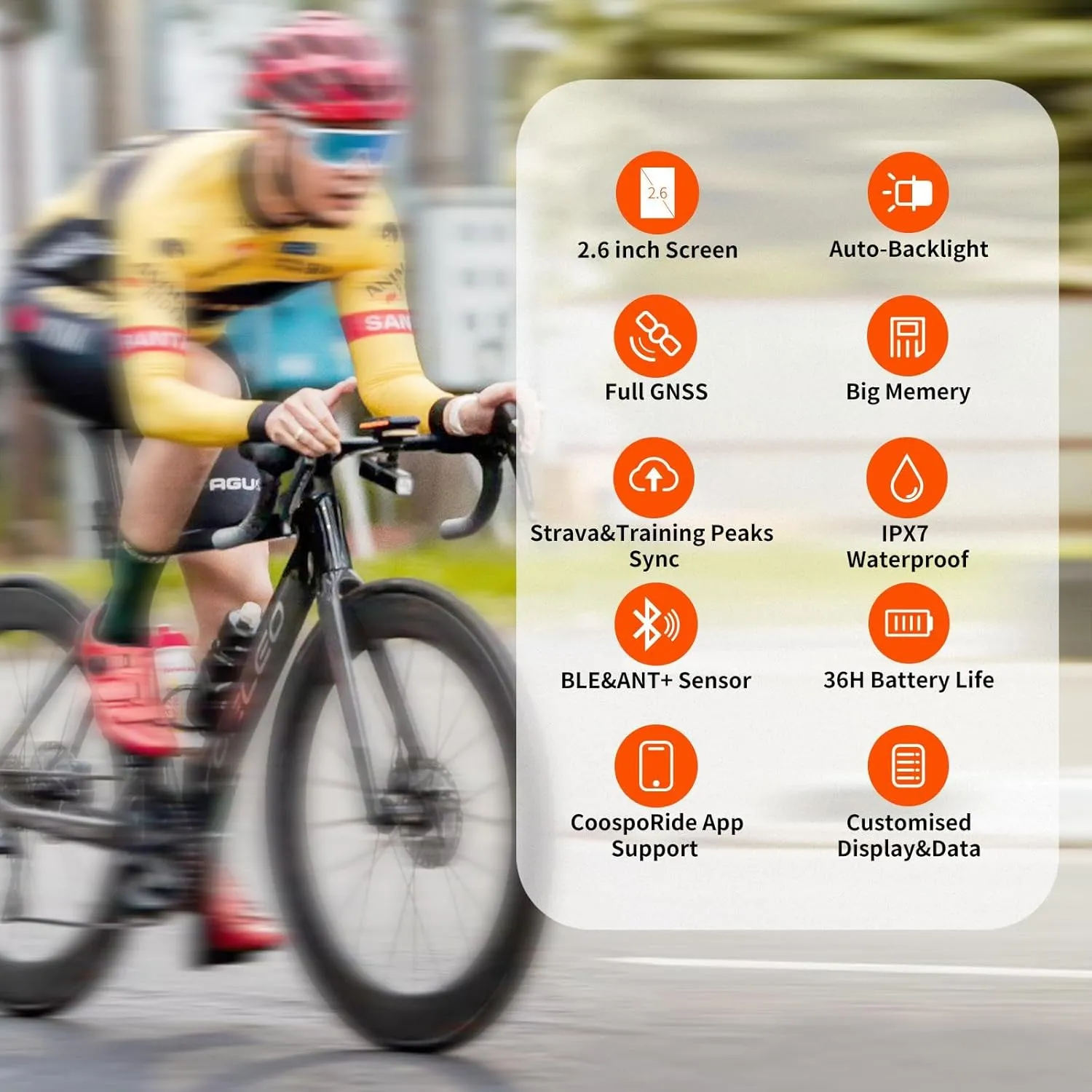 COOSPO Bike Computer Wireless GPS, Bike Speedometer with Auto Backlight, Bluetooth ANT Cycling GPS Computer, Bicycle Computer BC200 with Waterproof, Compatible with CooSporide app