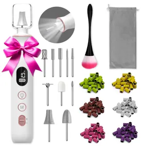 Cordless Electric Nail File Set, 10 Speeds Professional Manicure Pedicure Kit with LED Light & LCD Screen, Portable Nail Drill for Natural & Acrylic Nails, Human & Pet Thick Toenails (White)