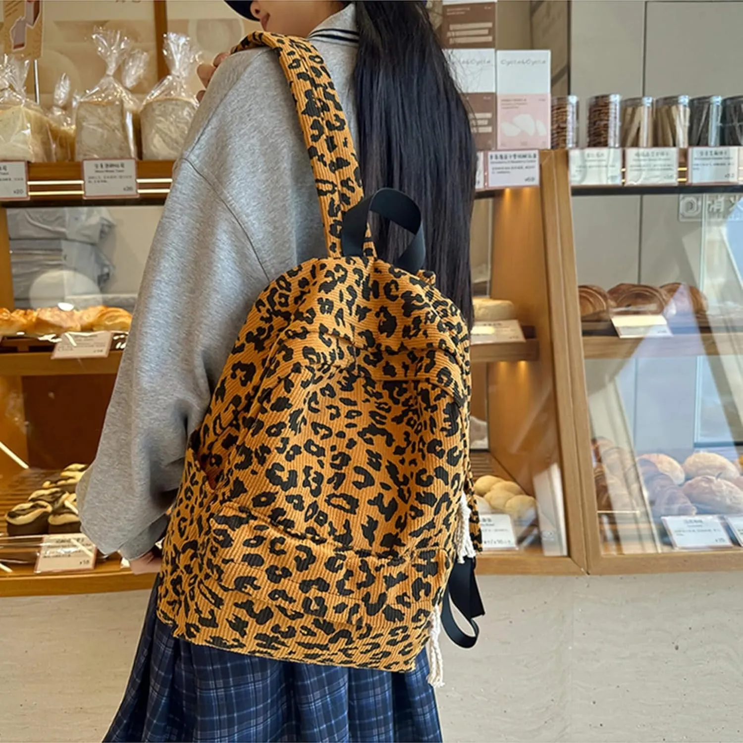 Corduroy Backpack for Women, Fashion Mini Backpack Purse, Animal Print Small Casual Daypack Bookbag (Corduroy Cheetah Print B)