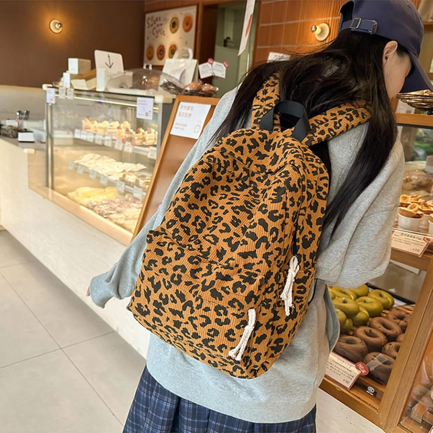 Corduroy Backpack for Women, Fashion Mini Backpack Purse, Animal Print Small Casual Daypack Bookbag (Corduroy Cheetah Print B)