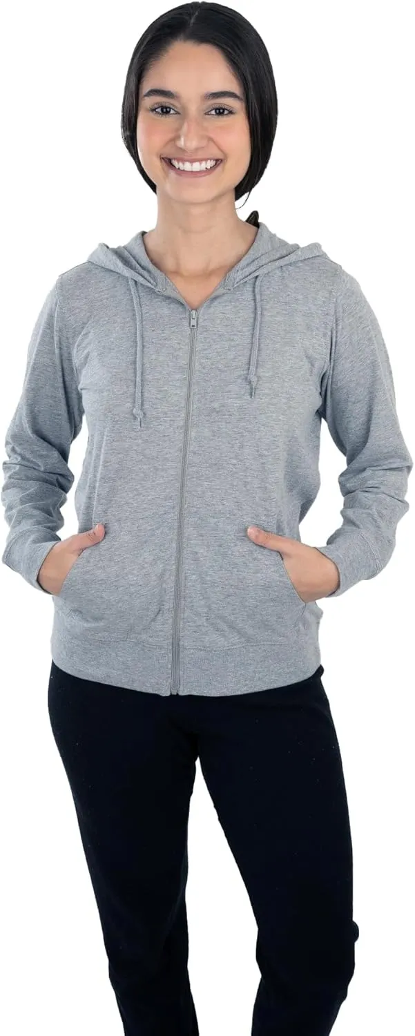 Cottonhood Lightweight Hoodies for Women, Zip Up Hoodie – Soft Jersey Long Sleeve, Hooded Sweatshirt