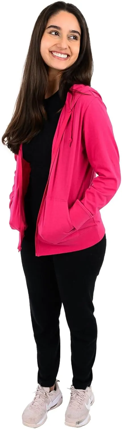 Cottonhood Lightweight Hoodies for Women, Zip Up Hoodie – Soft Jersey Long Sleeve, Hooded Sweatshirt