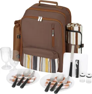 Couple Gifts 24L Picnic Basket Set, Brown Insulated Picnic Backpack for 2, Leak Proof Cooler Camping Gifts, Cool Bridal Shower Gifts Anniversary Engagement Wedding Gifts for Couples, Mr and Mrs Gifts