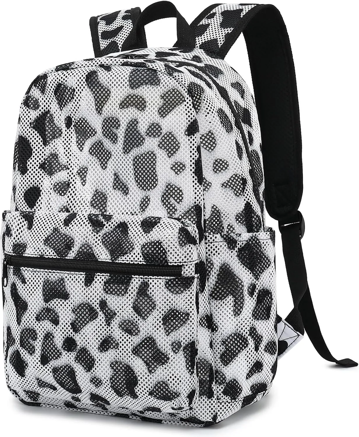 Cow Print Mesh Backpack for Girls Women, See Through Casual School College Student Bookbag