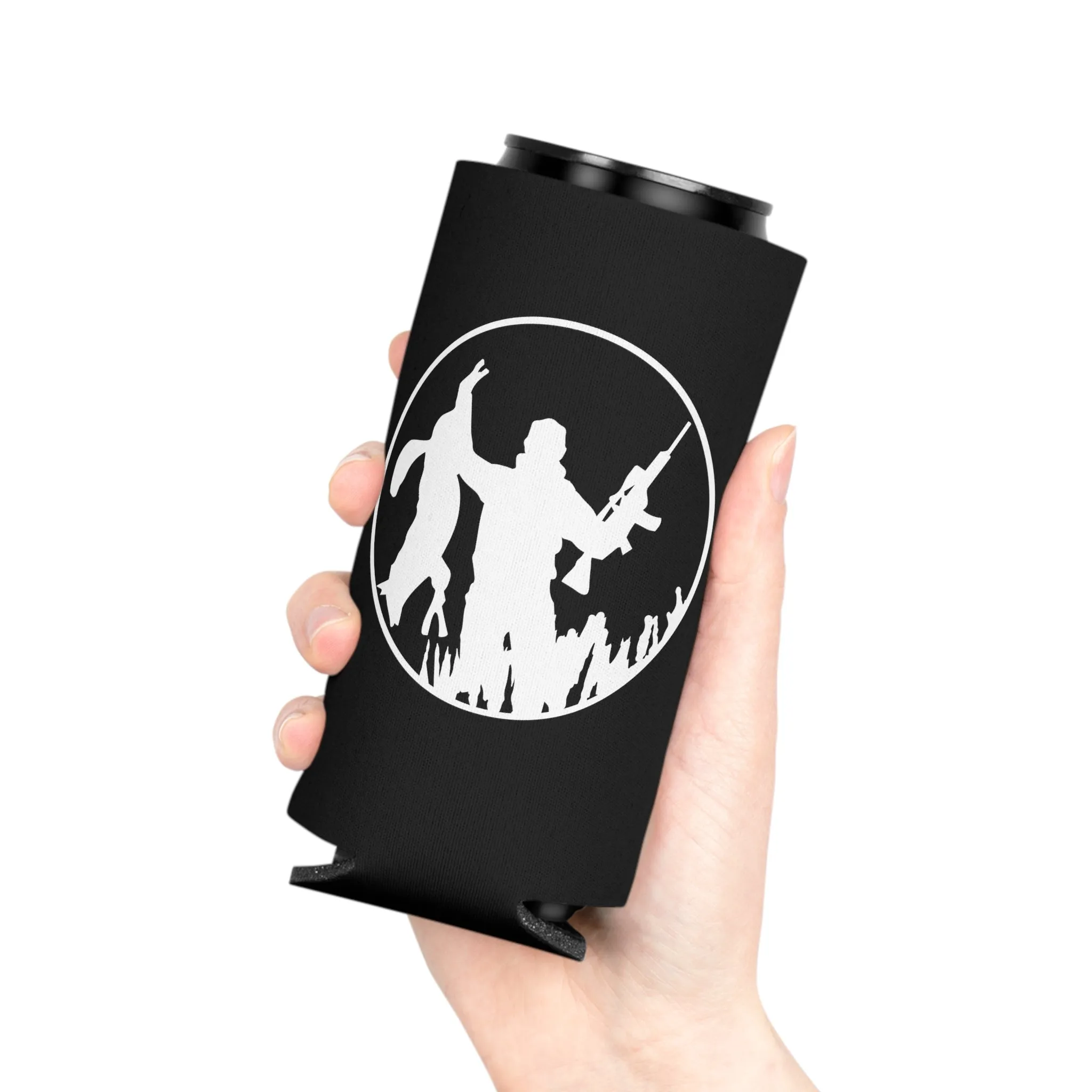 Coyote Hunter Holding Coyote Can Cooler