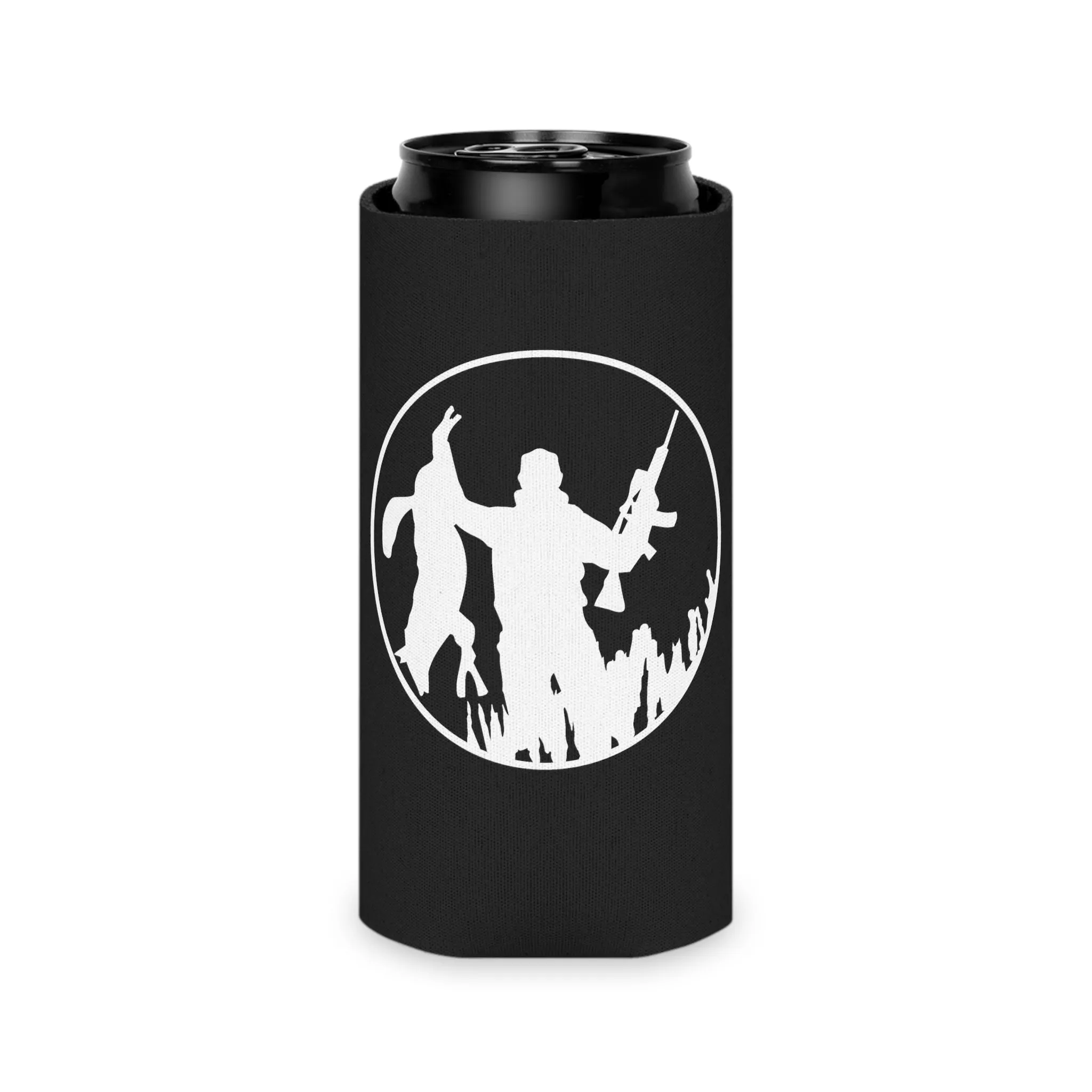 Coyote Hunter Holding Coyote Can Cooler
