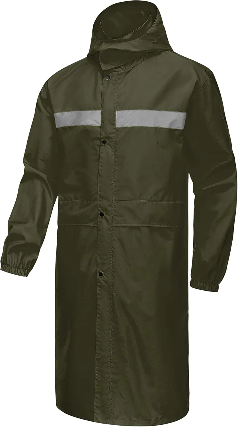CREATMO US Men's Long Rain Coat Waterproof Packable Rain Jacket Outdoor Lightweight Windbreaker with Hood
