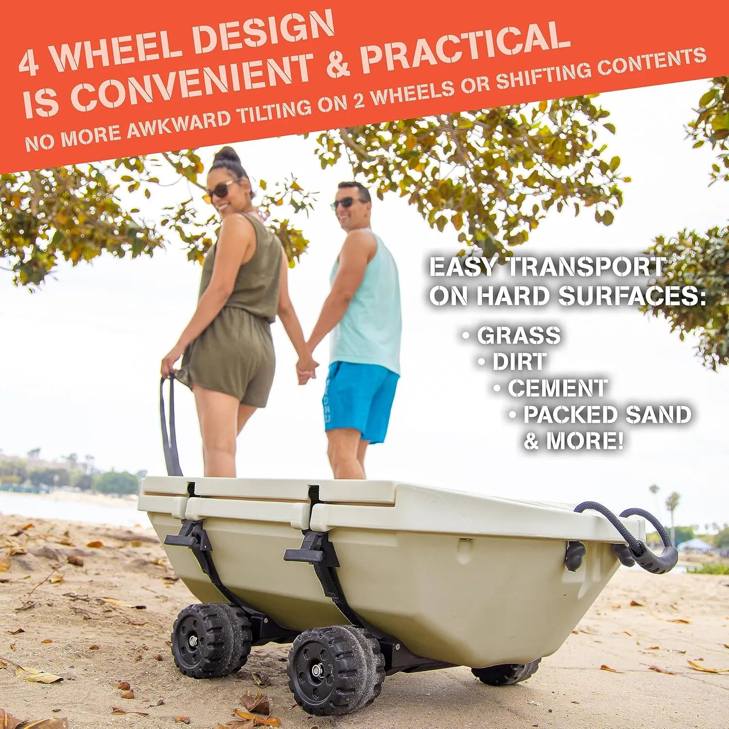 CUDDY Crawler Cooler with Wheels – 40 QT Amphibious Floating Cooler and Dry Storage Vessel - Orange, Navy, Tan, or White