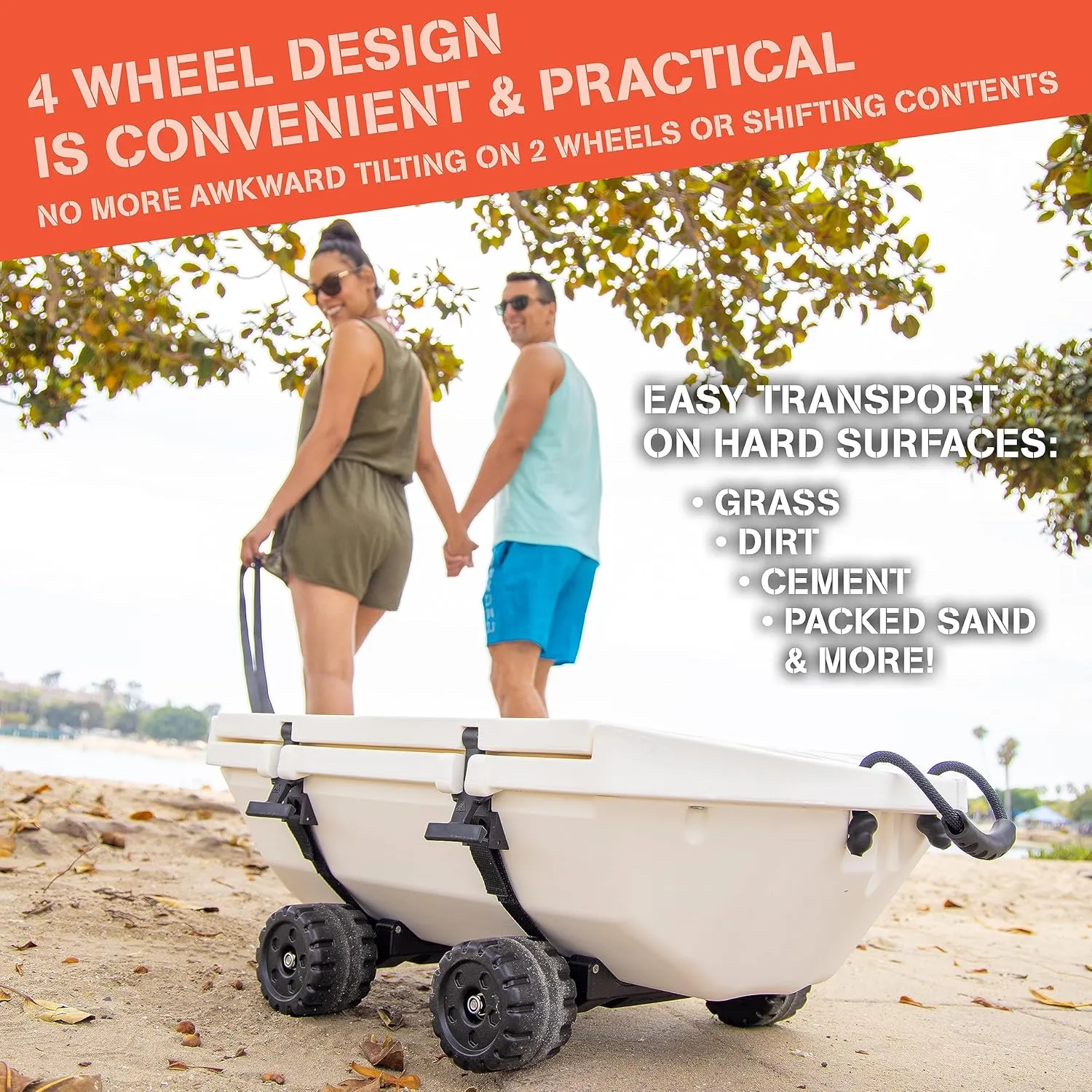 CUDDY Crawler Cooler with Wheels – 40 QT Amphibious Floating Cooler and Dry Storage Vessel - Orange, Navy, Tan, or White