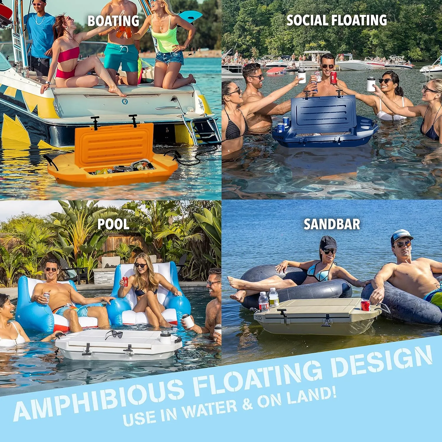 CUDDY Crawler Cooler with Wheels – 40 QT Amphibious Floating Cooler and Dry Storage Vessel - Orange, Navy, Tan, or White