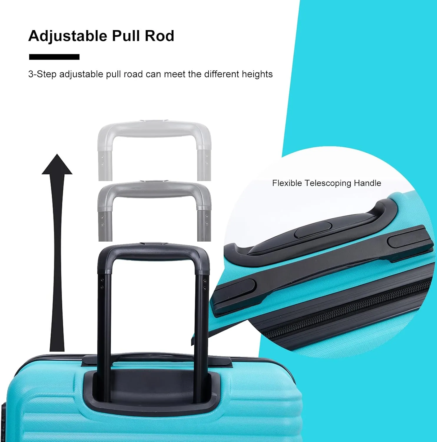 CuisinSmart 3 Piece Hardshell Luggage Sets Lightweight Suitcase With 2 Hooks, 360 Degree Spinner Wheels, TSA Lock For Travel (20"/24"/28") Turquoise As shown