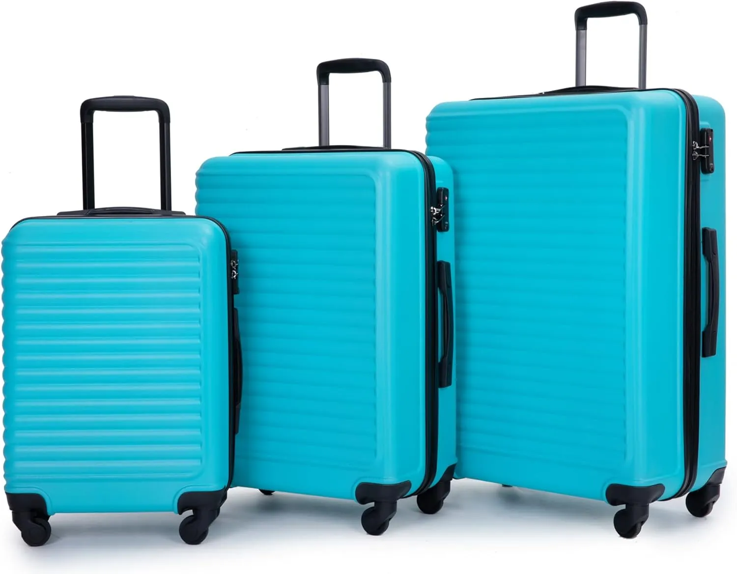 CuisinSmart 3 Piece Hardshell Luggage Sets Lightweight Suitcase With 2 Hooks, 360 Degree Spinner Wheels, TSA Lock For Travel (20"/24"/28") Turquoise As shown
