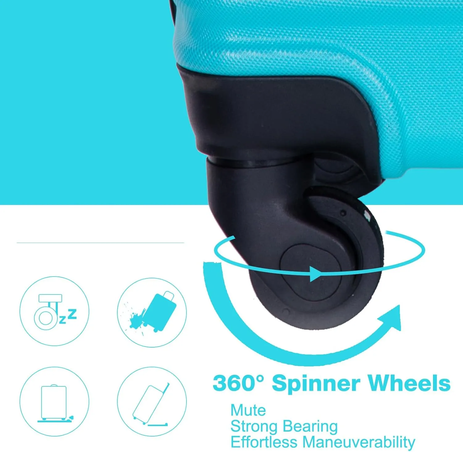 CuisinSmart 3 Piece Hardshell Luggage Sets Lightweight Suitcase With 2 Hooks, 360 Degree Spinner Wheels, TSA Lock For Travel (20"/24"/28") Turquoise As shown