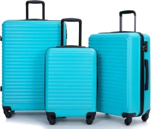 CuisinSmart 3 Piece Hardshell Luggage Sets Lightweight Suitcase With 2 Hooks, 360 Degree Spinner Wheels, TSA Lock For Travel (20"/24"/28") Turquoise As shown