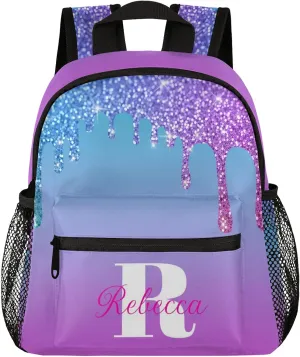 Custom Backpack with Initial & Name Personalized Small Shoulder Bag Waterproof Travel Casual Backpack with Chest Strap 12in, Blue