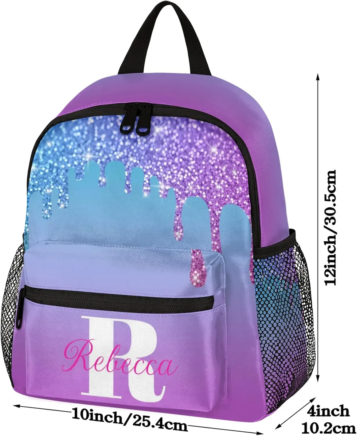Custom Backpack with Initial & Name Personalized Small Shoulder Bag Waterproof Travel Casual Backpack with Chest Strap 12in, Blue