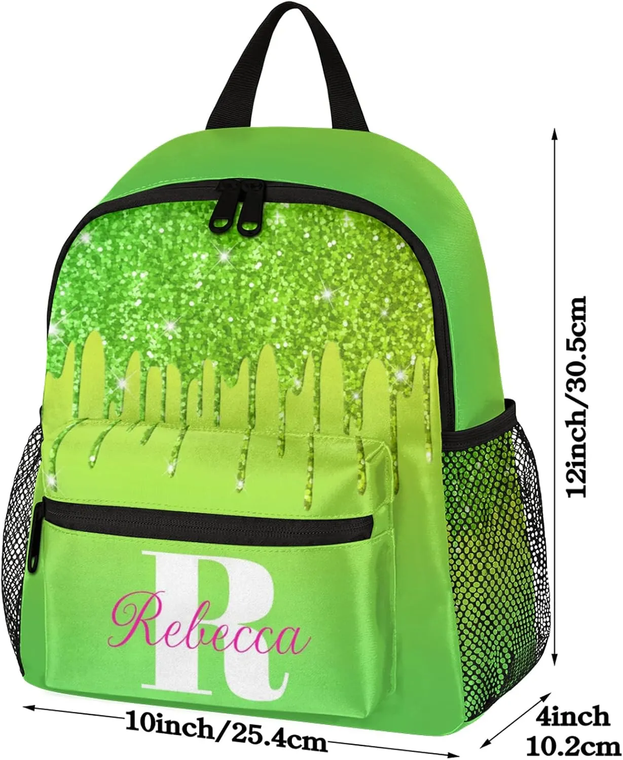 Custom Backpack with Initial & Name Personalized Small Shoulder Bag Waterproof Travel Casual Backpack with Chest Strap 12in, Grass Green
